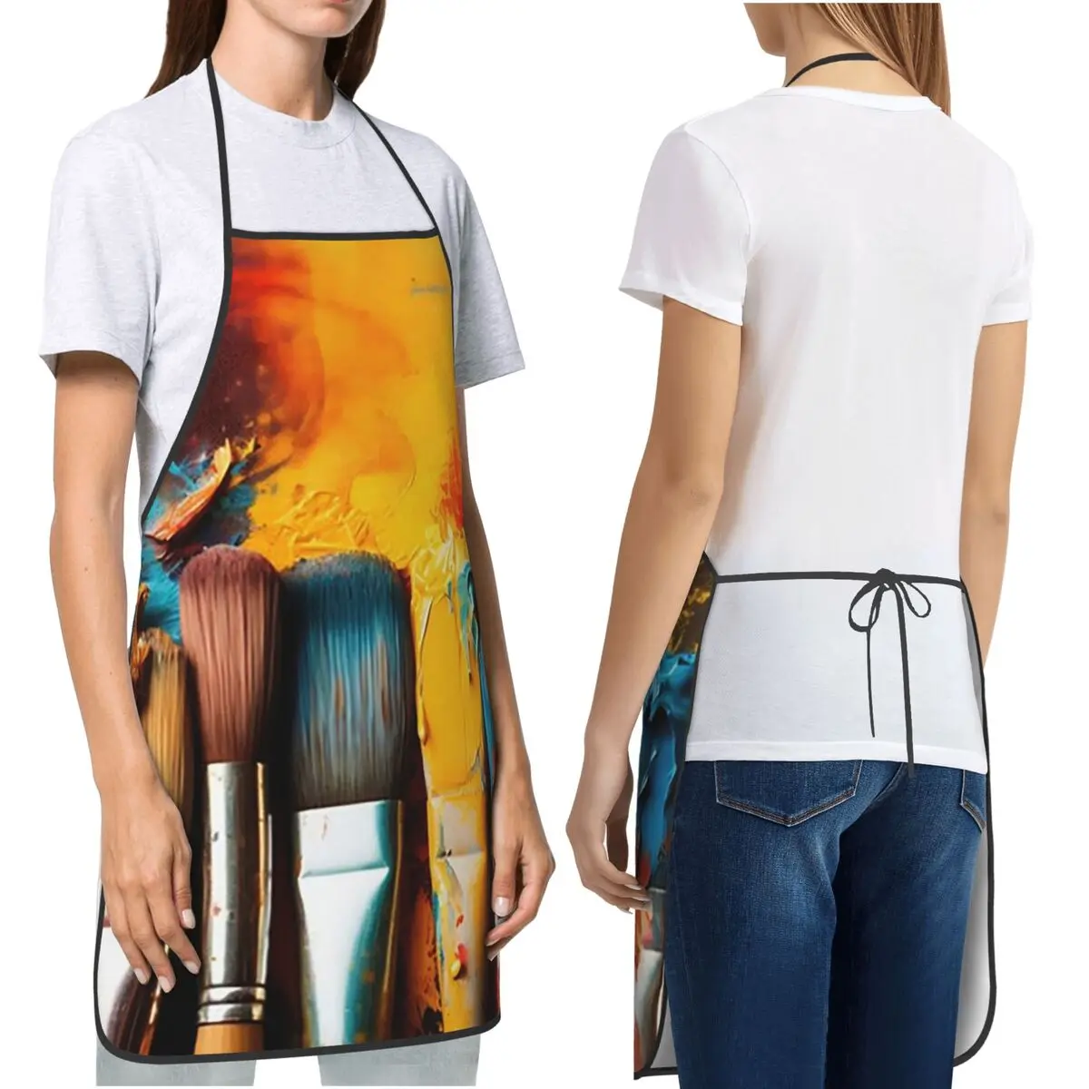 Artistic Colour Paint Brush Brushes Aprons Chef Cooking Cuisine Tablier Bib Kitchen Cleaning Pinafore for Women Men Gardening