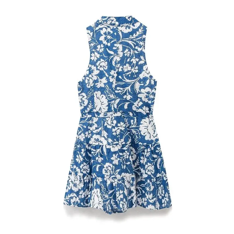 新しい夏 2024 女性の刺繍中空アウト V ネックミニスカートエレガントなノースリーブドレスファッショナブルな通気性の服