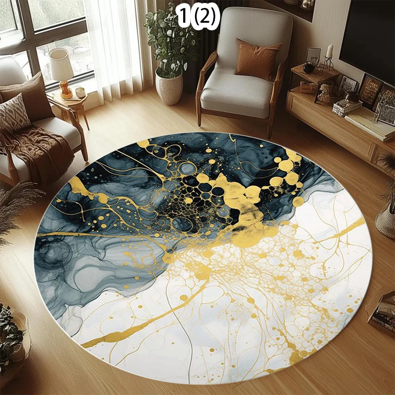 Luxurious Marble Colour White Gold Round Carpet Rug for Bedroom Living Room Decoration,pet Decor Floor Mat  Bedroom Area Rug