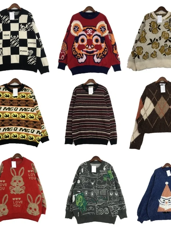 

Vintage Street Sle Women's Knitted Wool Sweater Winter Warm Long Sve round Ne Cartoon Print Casual Versatile Top