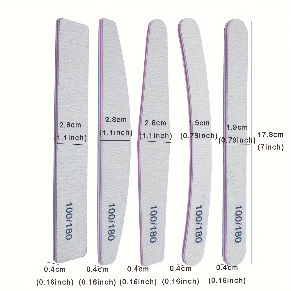 5/10개입 전문가용 양면 회색 사포 네일 파일 스트립 매니큐어 페디큐어 다양한 모양 아크릴 네일 파일 도구
