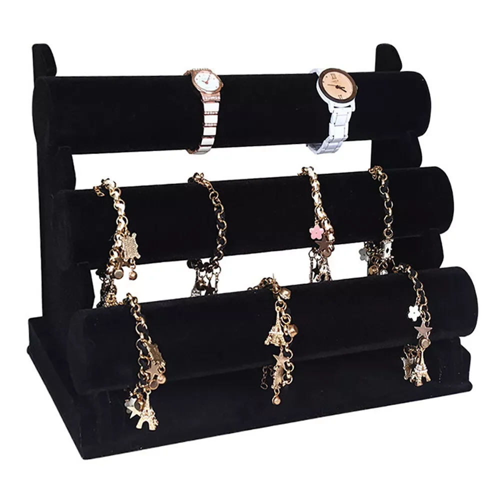 3-Tier Rack Velvet Jewelry Watch Bracelet Necklace Bangle Holder Display Stand