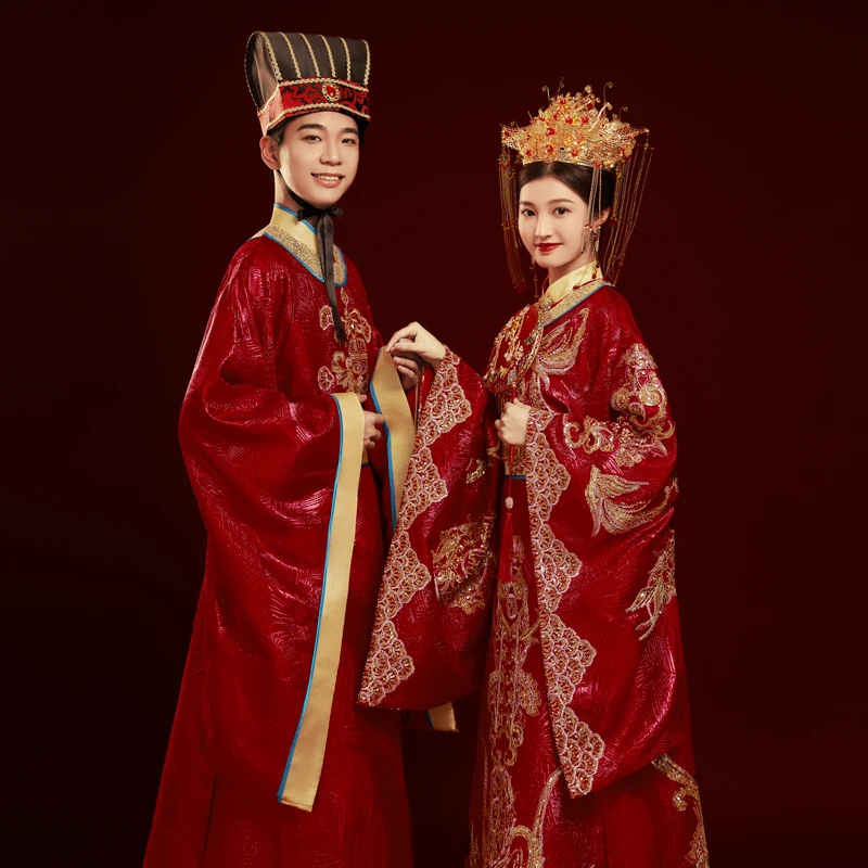 

Quality Tang Dynasty Luxury Hanfu Bride Groom Chinese Traditional Trend Embroidery Wedding Red Dress Cosplay Costume for Couples