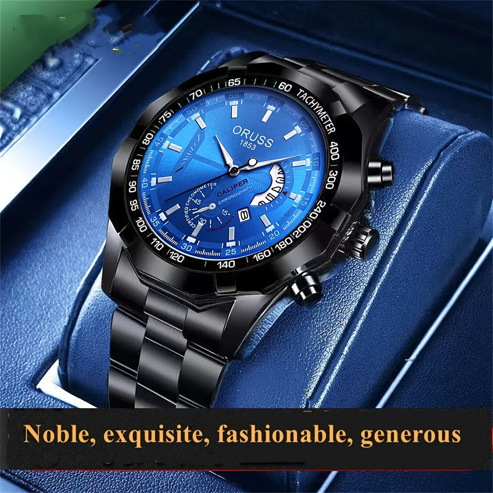 Men\'s watch durable fashion watch calendar big dial new men\'s business watch blue cool