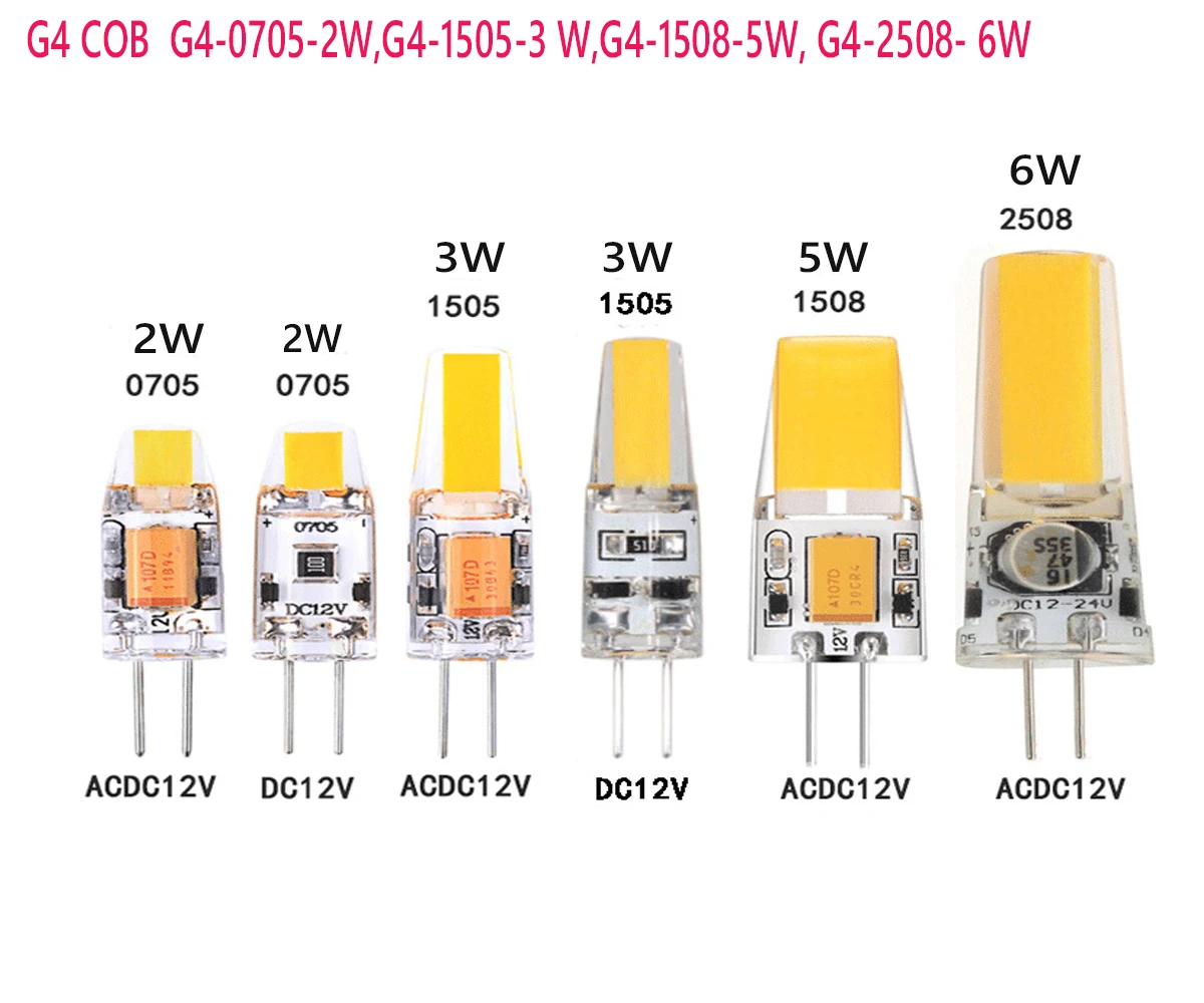 

ACDC12V -24V G4 COB Bulb 0705 1505 1508 2508 4W 5w 6W LED Spotlight Replace Halogen Small Bulb Small Corn Light Ship Boat Bulb