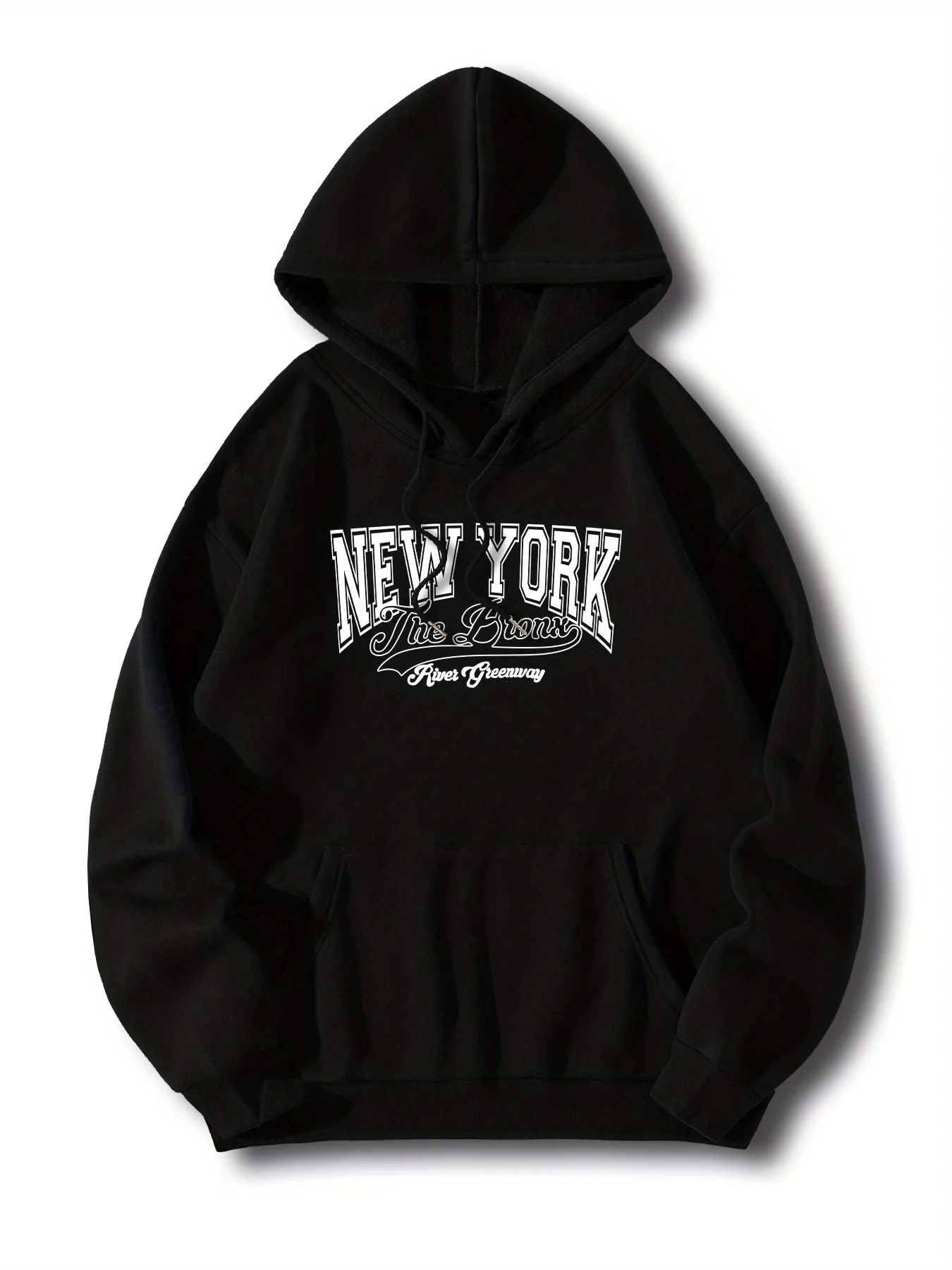New York Graphic Print Hoodies for Men and Women - Casual Loose Fit Pullover with Pocket, Hooded Knit Polyester Sweatshirt for Fall/Winter - Slight Stretch, 100% Polyester Material