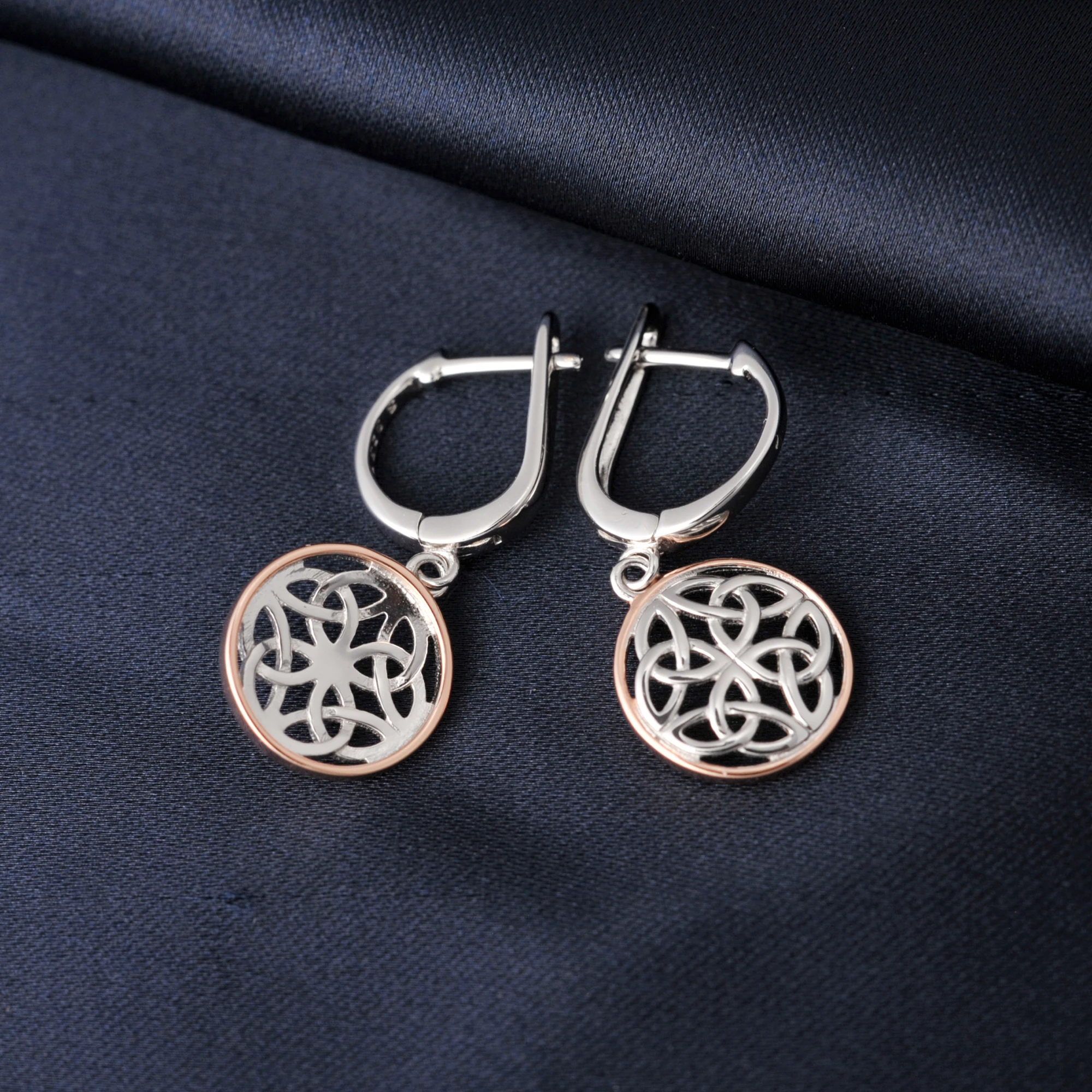 Potiy Celtic Knot 14k Rose Gold 925 Sterling Silver Dangle Drop Earrings For Girls Fashion Party Gift For Her 925 Sterling Silve