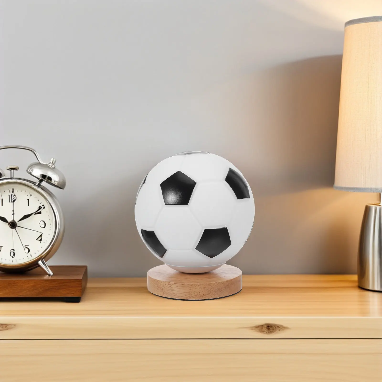 

Soccer Ball Black White Pattern Sport Design Table Lamp Wood Base Bedside Desk Lamp Bedroom Office Football Night Light for Boys