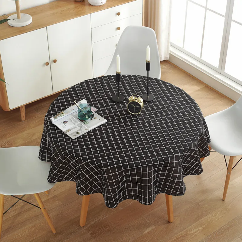 Nordic Cotton Linen Tablecloth Black Plaid Stripes Green Christmas Tree Pattern Table Cover Washable Table Cloth for Tea Table