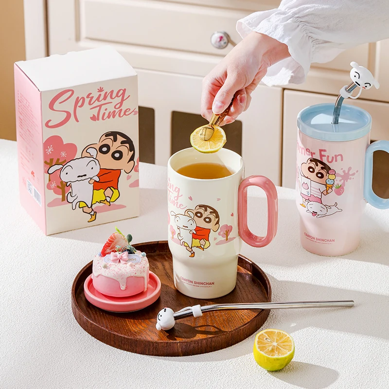 New 660 Ml Cute Cartoon Anime Crayon Shinchan Ceramics Handle Mug with Lid Kawaii Home Cup Kitchen Tableware Kid Birthday Gift