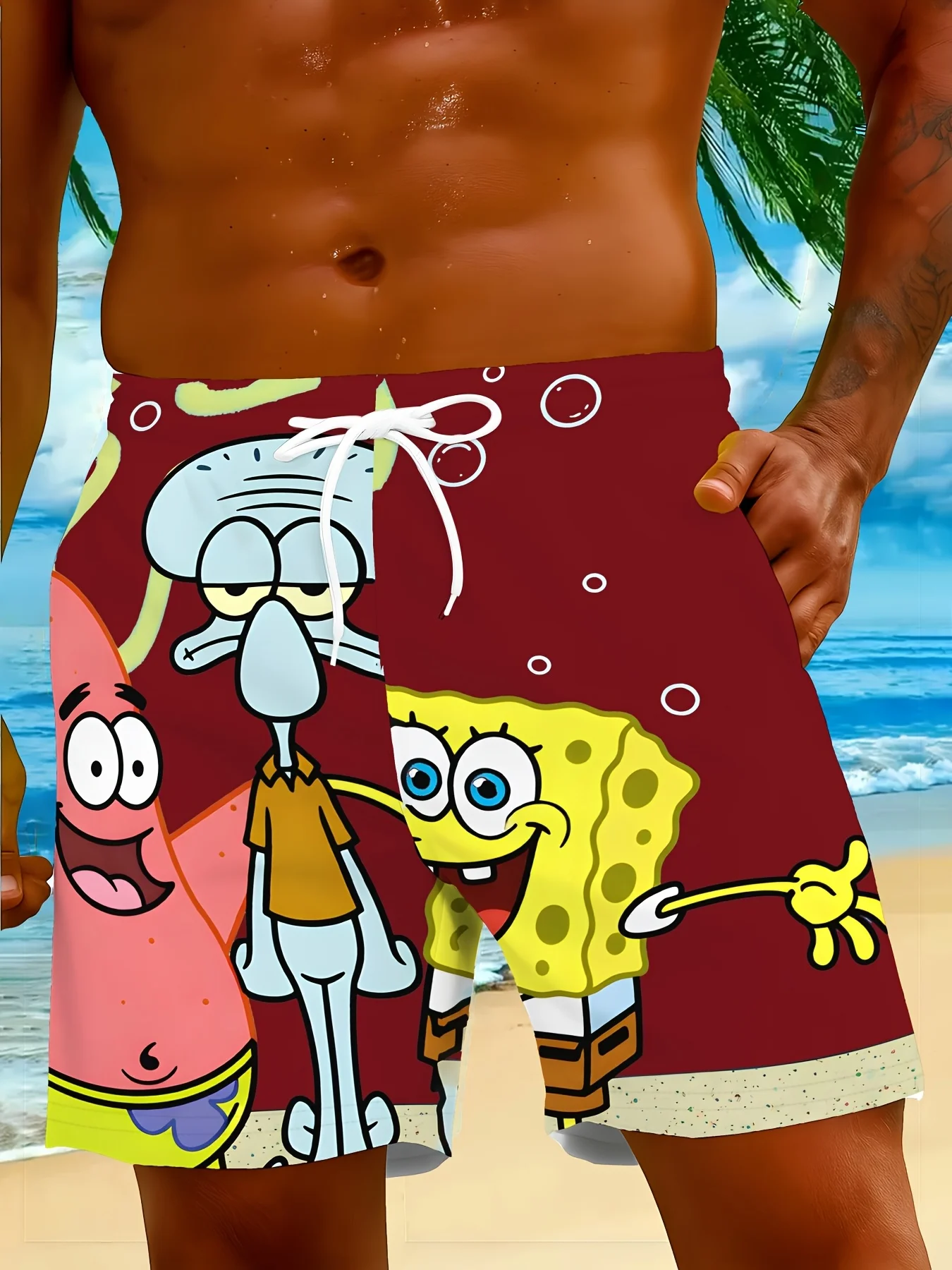 Hot-selling Childhood Nostalgia Item! SpongeBob SquarePants Beach Shorts for Kids, Adults, Men, Women, Couples, and Families.