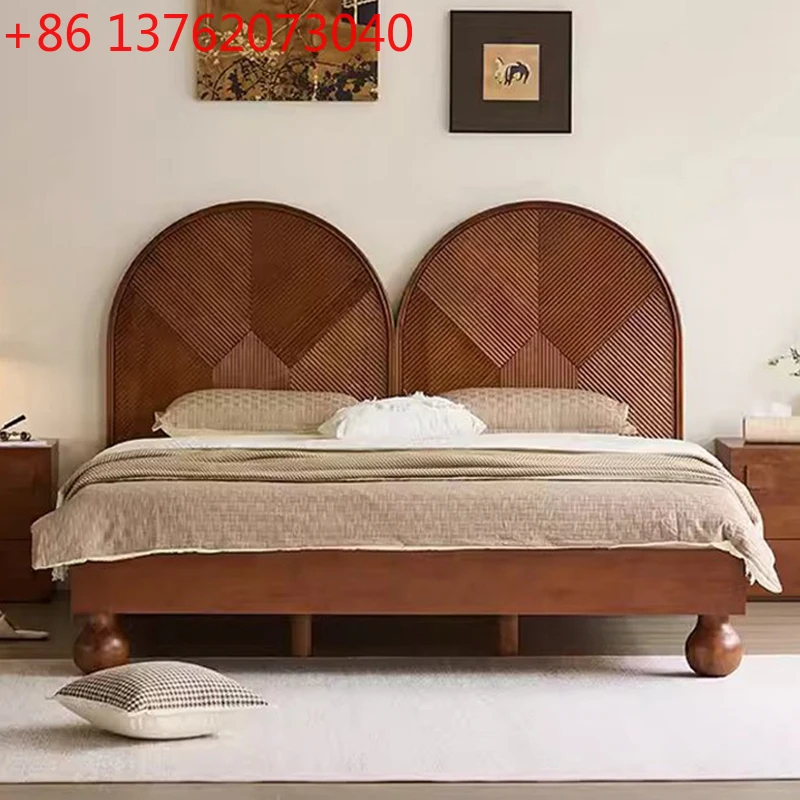

French vintage style double bed, master bedroom, solid wood queen bed, American home