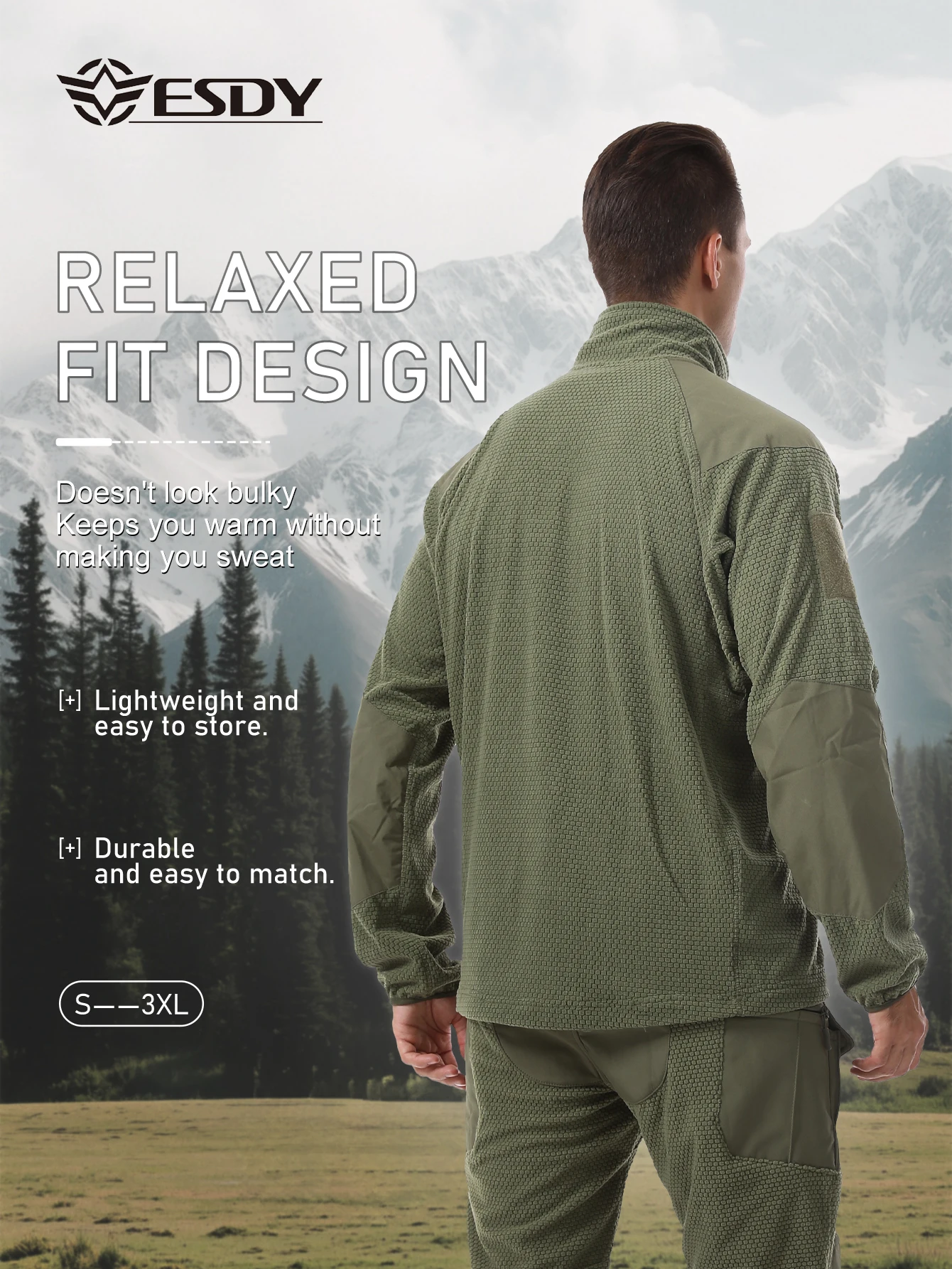 Esdy Men's Outdoor Fleece Jacket Spring Thin Fleece Jacket Outdoor Sports Cardigan Fleece Jacket
