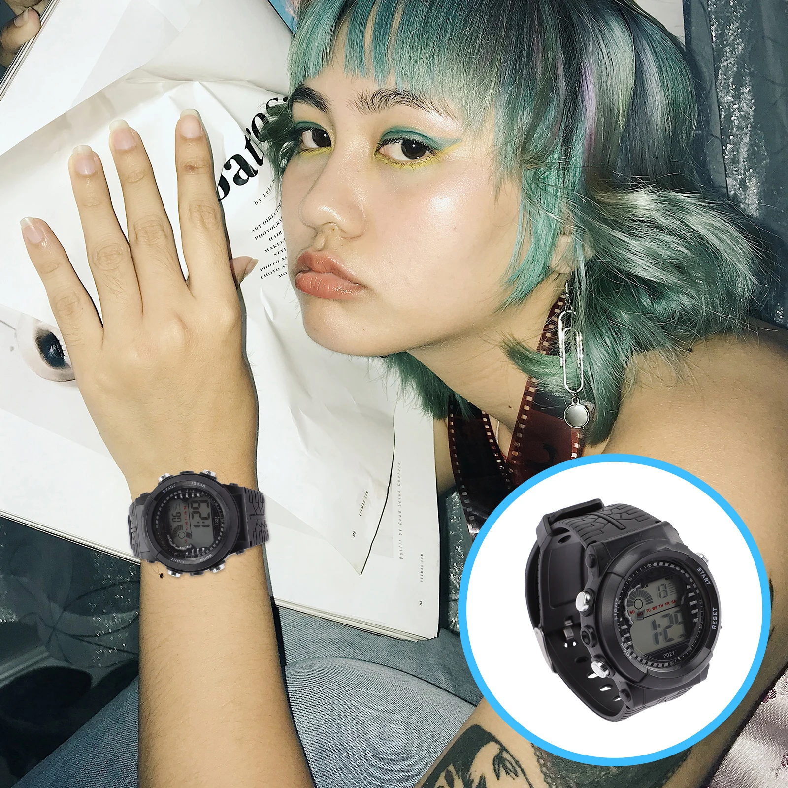 1pcs Stylish Led For Men Large Screen Led Sports Waterproof Digital Watch Multi-Function Decorative Watch