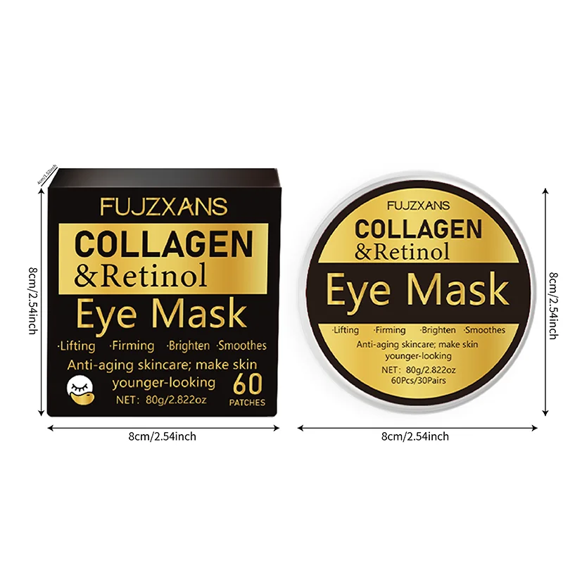 قناع عين الكولاجين الريتينول للهالات السوداء: 60 ورقة/صندوق، ترطيب، تفتيح رقع العين، تتلاشى الخطوط الدقيقة، رفع وتثبيت البشرة