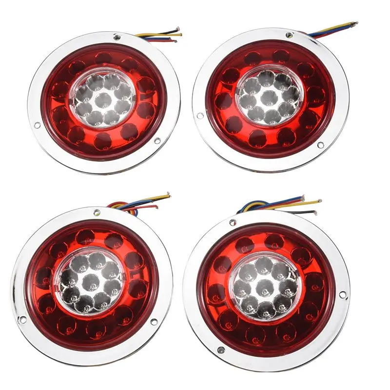 Exclusive 4 Pack Round 19 Led Rear Stop Light Tail Brake Turn Signal Lamp Trailer Truck Van