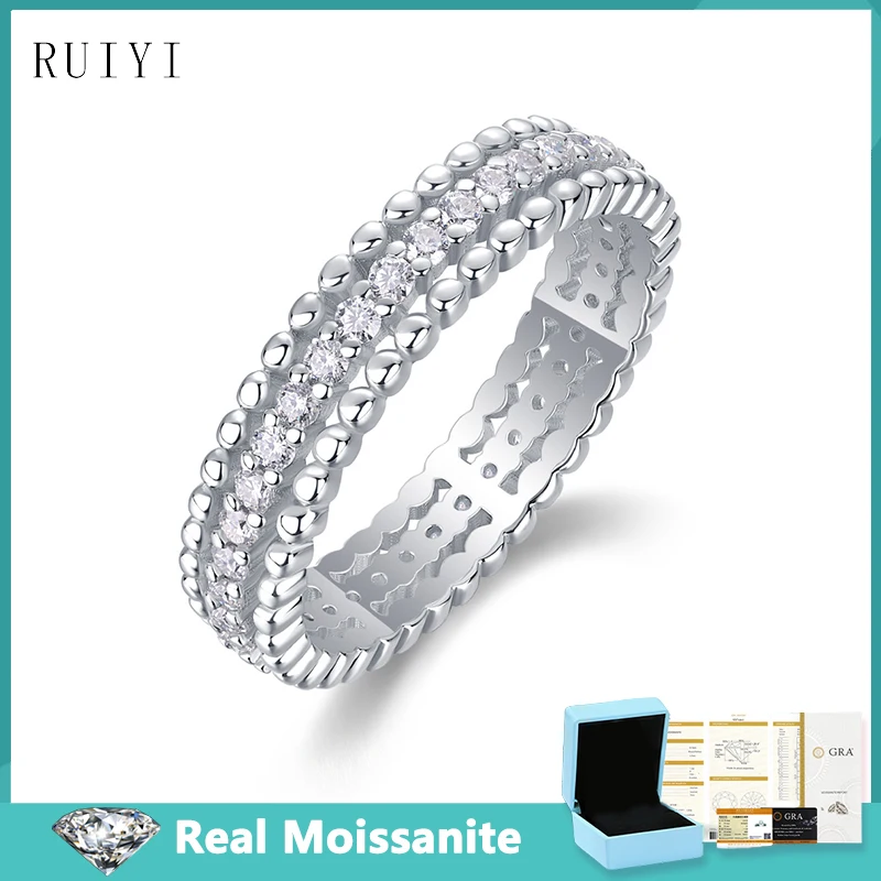 Real Moissanite 1.5MM Full Diamond Eternity Band Engagament Rings for Women 925 Silver Jewelry Certified Original Ring with GRA