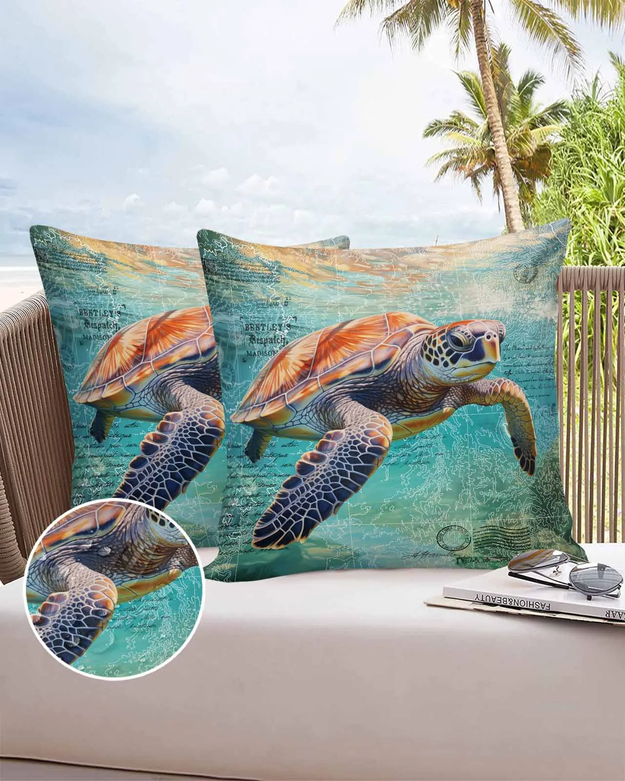 

2/4 Pcs Ocean Turtle Retro Nautical Waterproof Pillowcase Office Sofa Throw Pillow Case Car Cushion Cover Home Decor