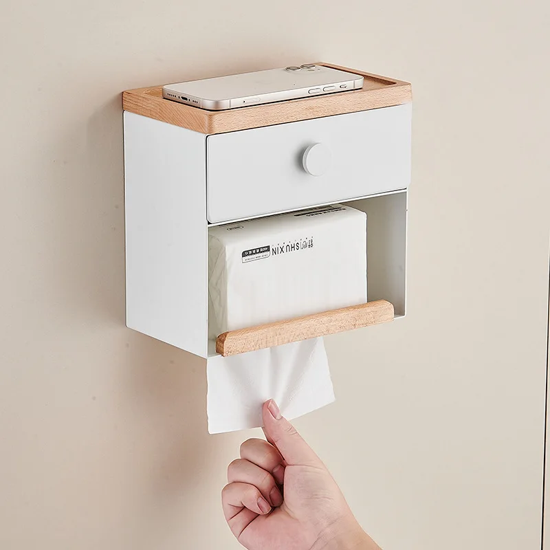 

Kitchen and Bath Roll Paper Box Multi-purpose Shelf Household Tissue Box Solid Wood Pumping Walnut Paper Box