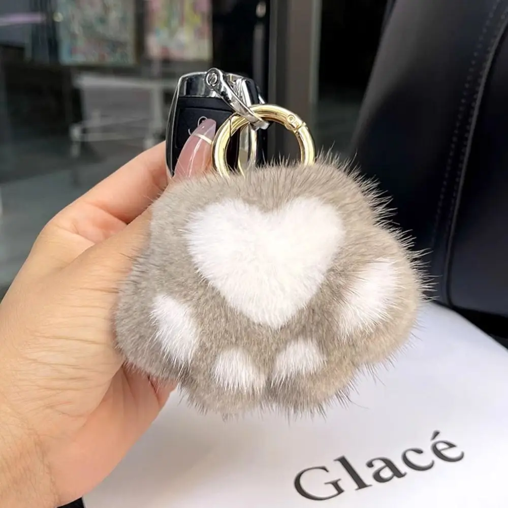 Cat Paw Pendant Keychain Backpack Bag Pendant  Fluffy Faux Fur Keychain Charm Cute Soft Key Ring Backpack Car Key Pendant