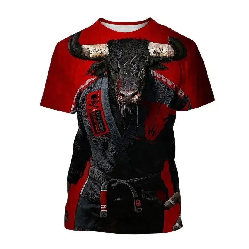 Dieren Braziliaanse Jiu-Jitsu Combat Zomer 3d Ronde Hals Korte Mouw Print Heren Sport Casual Outdoor Oversized Harajuku T-Shirt