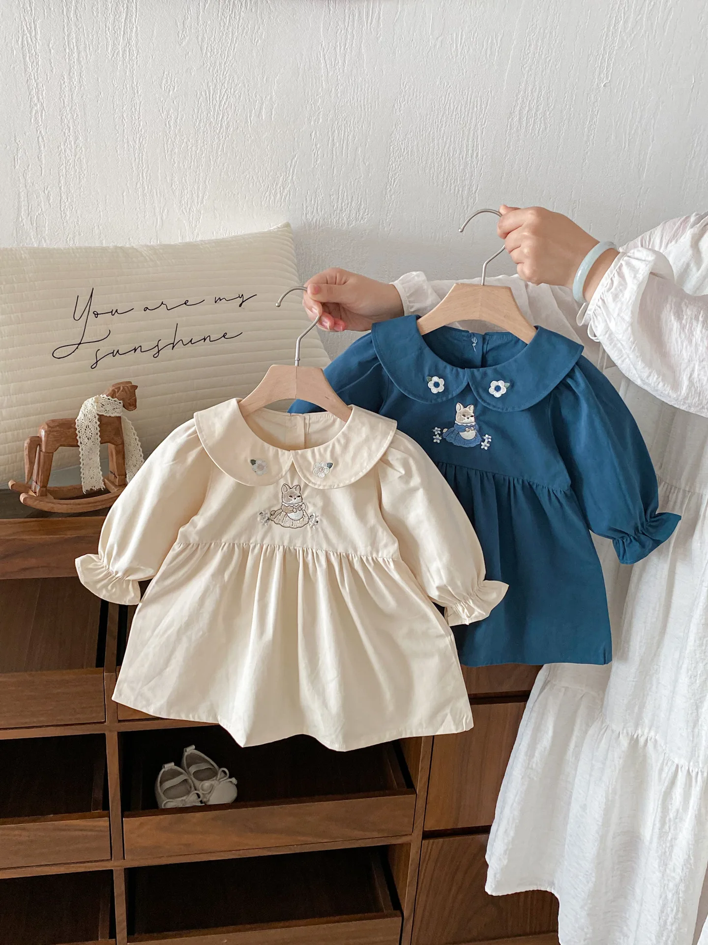 

2025 New 0-4Y Girl Dress Autumn Princess Dress with Rabbit Embroidery Cute Cartoon Floral Print Children Clothing