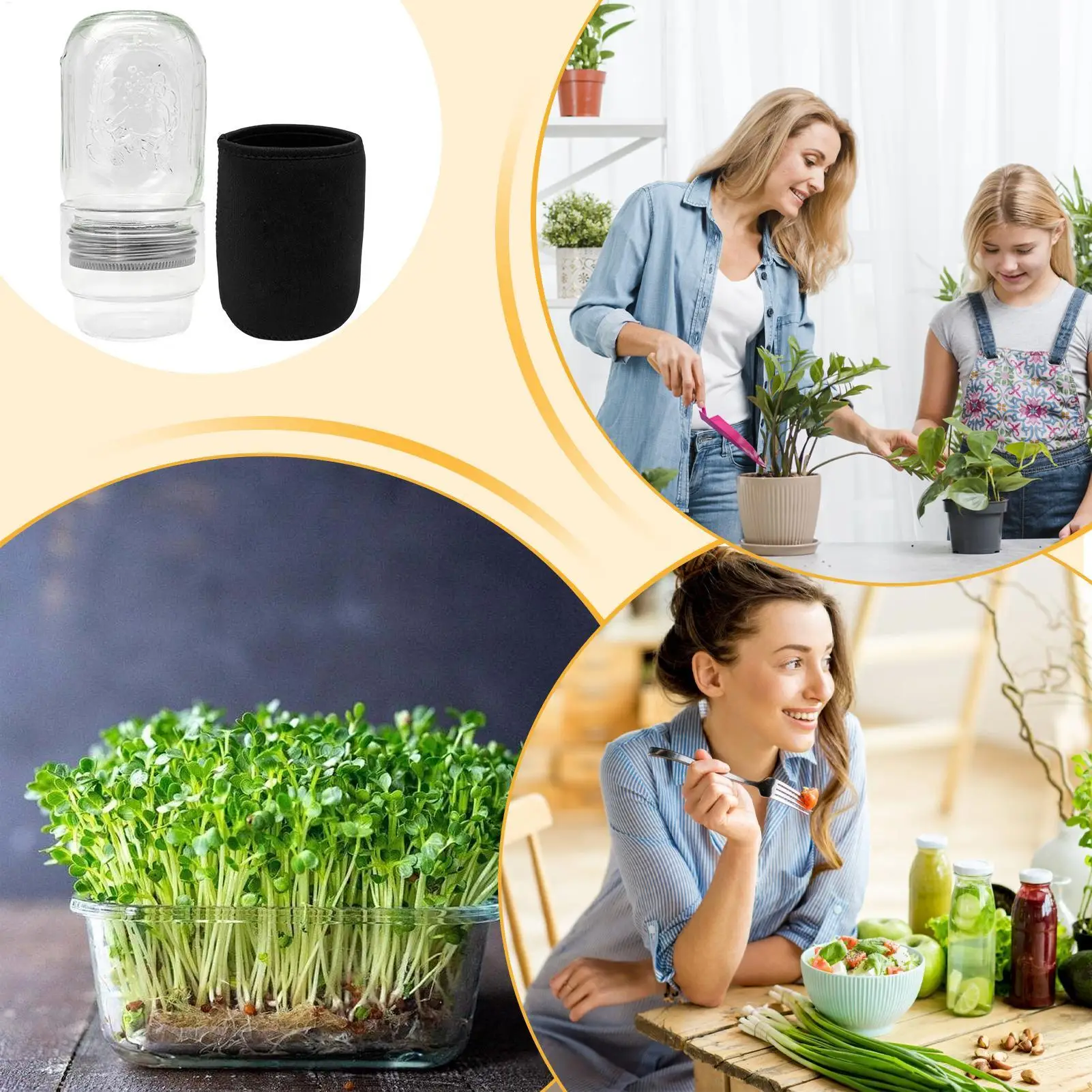 Kit de germinación en frasco, contenedor para el cultivo de brotes, kit de cultivo de brotes de frijol para jardinería, principiantes, agricultores caseros, encimera de cocina