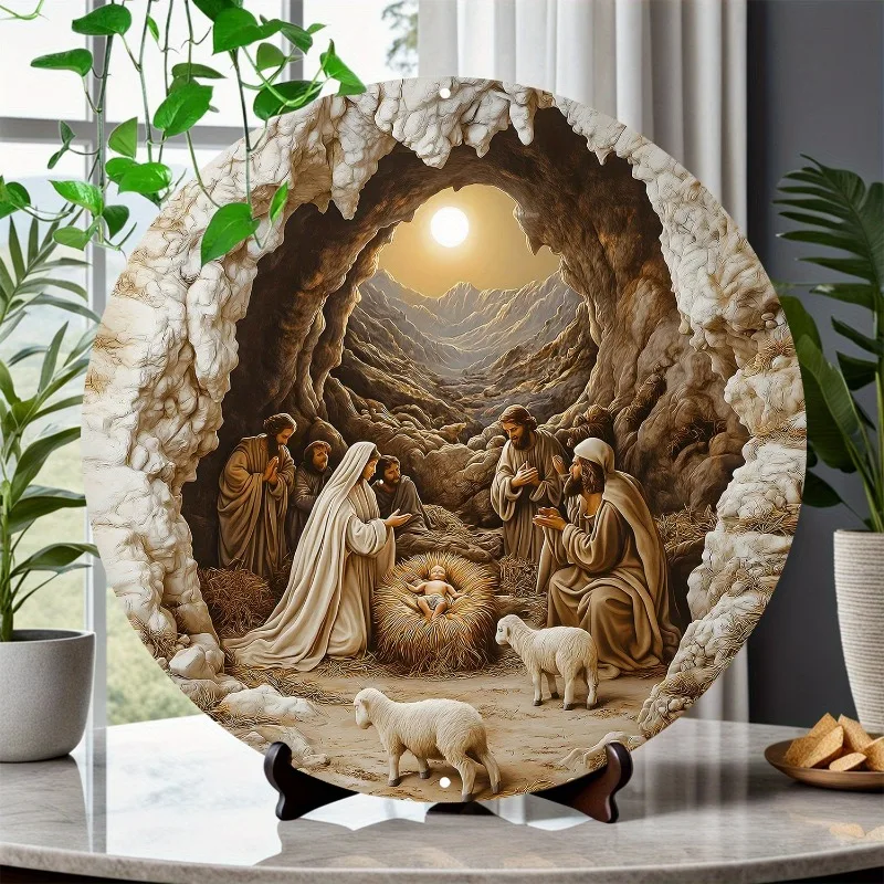 Creative Nativity Scene Christmas Aluminum Wall Art, Round Decor for Living Room, Bathroom, Bedroom & More, Perfect Holiday Gift