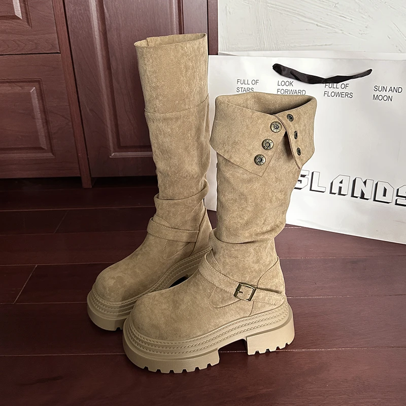 

Fashion High Top Boots for Women Height Increasing Chelsea Boots Punk Style Rivet Motorcycle Boots Comfortable Platform Shoes