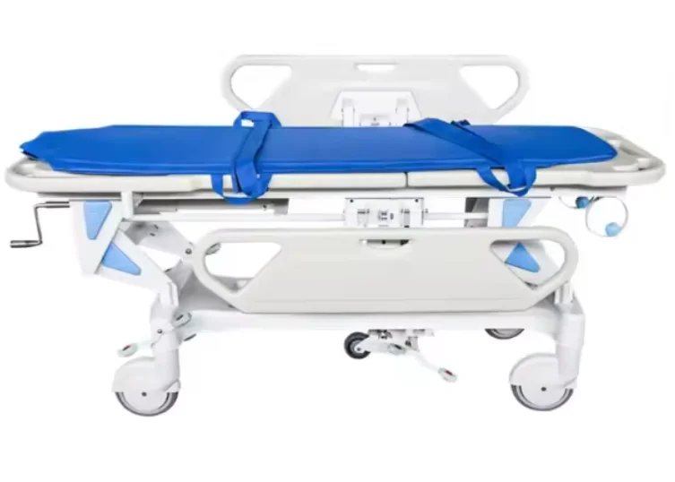 Multi-functional Emergency Ambulance Luxurious Rise And Fall Stretcher Cart Hospital Patient Transfer Bed Manual With Mattress