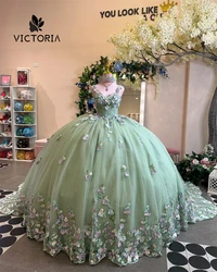 Lovely Sage Green 15 Year Old Quinceanera Dresses Beaded Appliques Princess Ball Gown Mexican vestido para xv años quinceañera