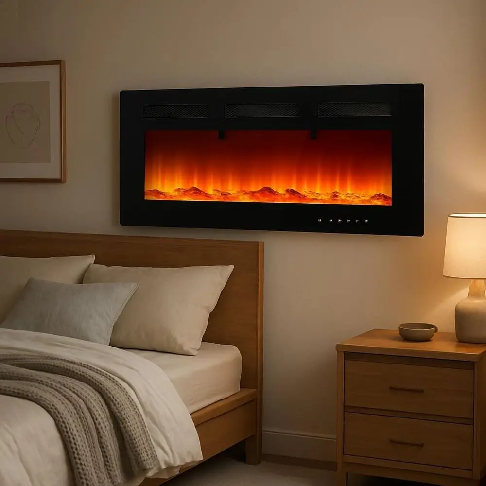 

40 12-Color Adjustable Flame Electric Fireplace with Wall-Mounted, Touchscreen Controls, 750/1500W Heater, Timer, Low Noise