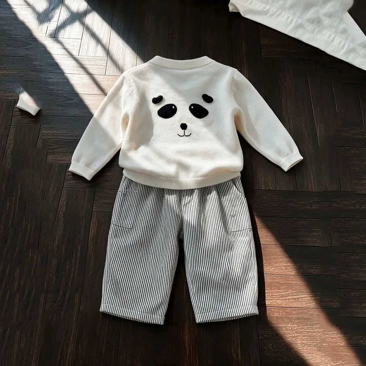 Children's Spring and Autumn Set New Boys' and Girls' Thin Knitted Sweater cardigan+Wide Leg Pants 2-piece Set