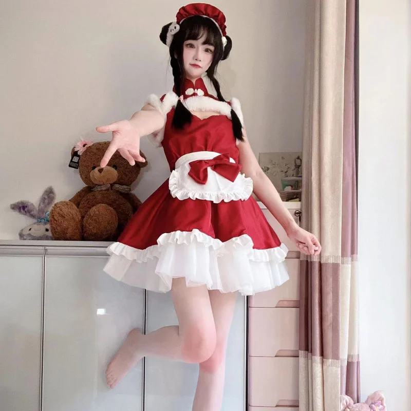 Natal Stage Cosplay Set, Celebridade Internet, Live Streaming Host Cos Suit, Doce e bonito Lolita Robe