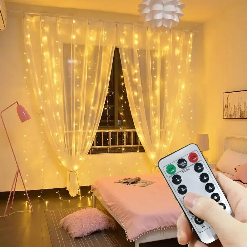 USB Plug Holiday String Lights LED Curtain Light 8 Modes Ramadan Eid Mubarak Wedding Party Mother's Day Room Decor Aesthetic