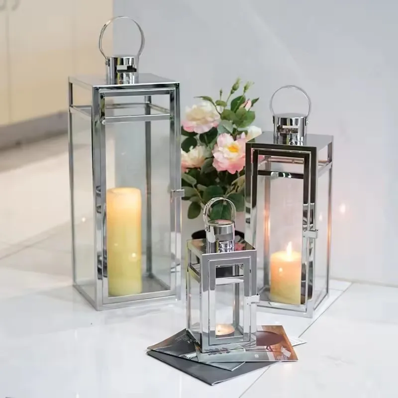Customized European stainless steel glass candle holder Amazon wholesale creative outdoor decoration candle holder portable wind