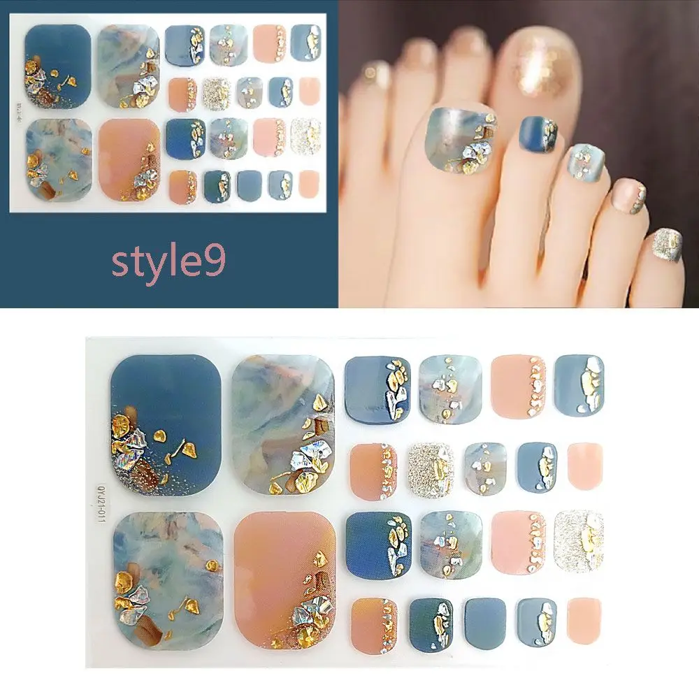 22Tips/Sheet Toe Nail Stickers Waterproof Fashion Toe Nail Wraps Nail Art Full Cover Adhesive Foil Stickers Manicure Decals