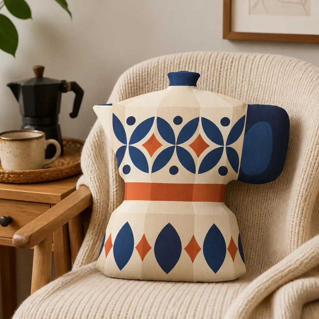 Moka Pot Shaped Throw Pillow Coffee Lover Cushion Geometric Coffee Maker Plush Stuffed Decorative Pillow for Sofa Home Decor