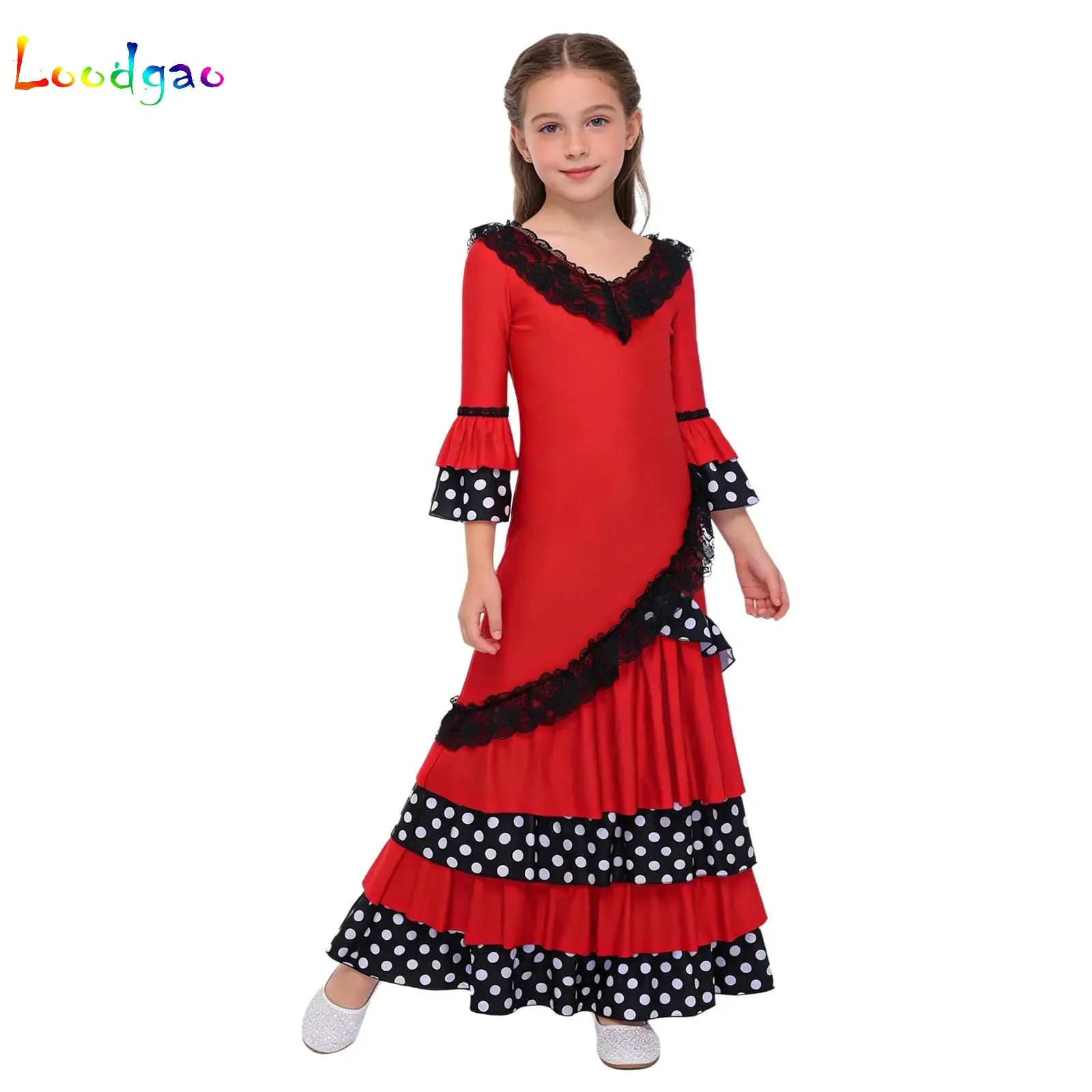 Sevillanas Dress for Girls Traditional Spanish Flamenco Dance Dress Kid Ballroom Tango Modern Costume April Fair Seville Perform
