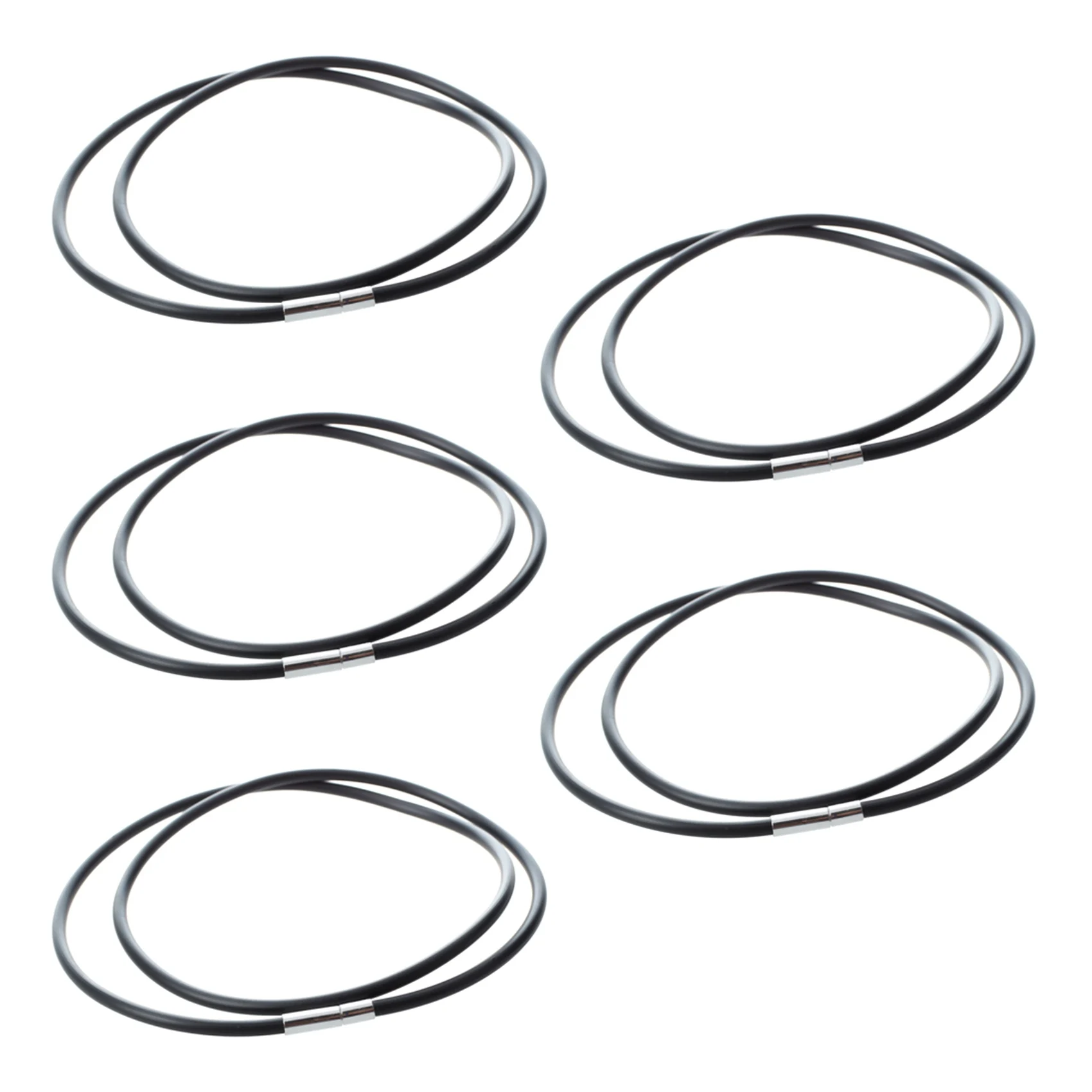 A93G 5 قطع 3 مم قلادة حبل مطاطي أسود مع إغلاق من الفولاذ المقاوم للصدأ - 22 بوصة