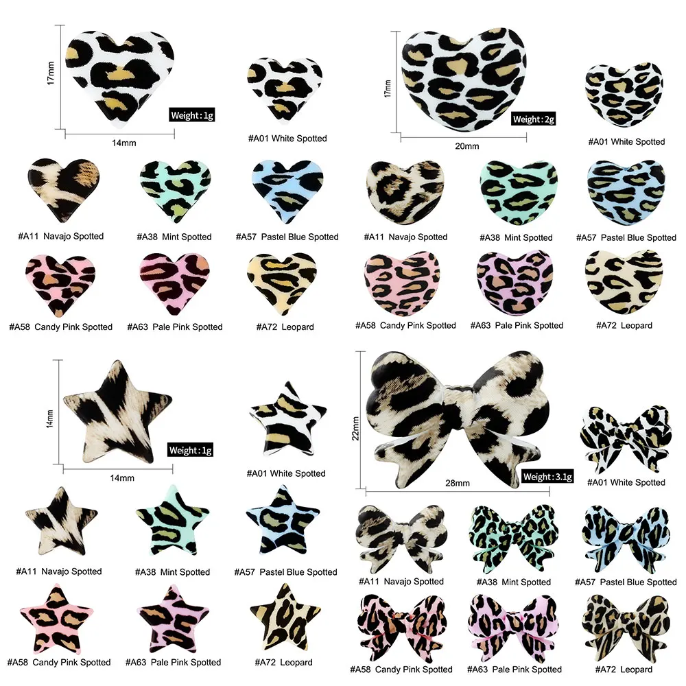 10Pcs Baby Silicone Beads Print Leopard Mouse Bow Heart Star BPA Free Pacifier Chain Accessory Chew Baby Teething Toys Beads