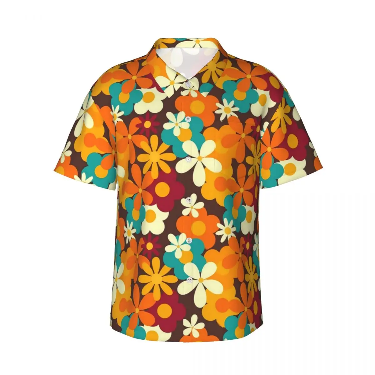 Retro Flower Power Vacation Shirt Mens 70s Classic Floral Casual Shirts Hawaii Short Sleeve Design Cool Oversize Blouses Gift