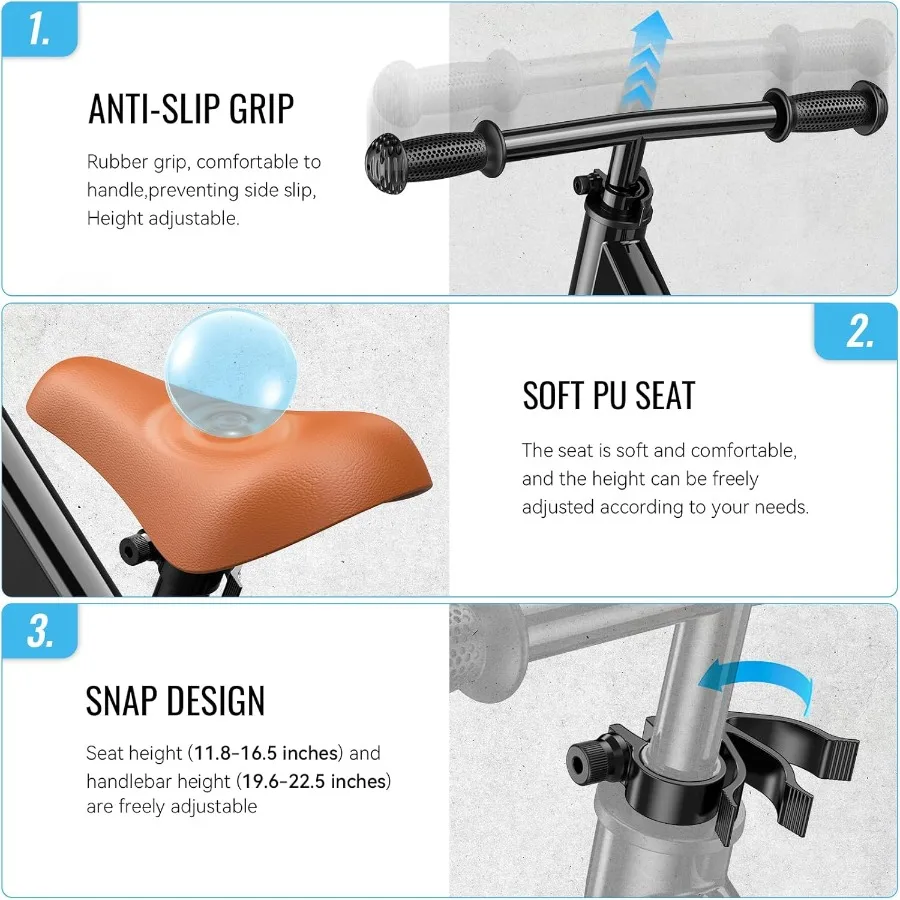 Toddler Balance Bike 2 Year Old No Pedal Bicycle Toys for 2-5 Years Old Tool-Free Adjustment Customize Plate with Stickers Gift