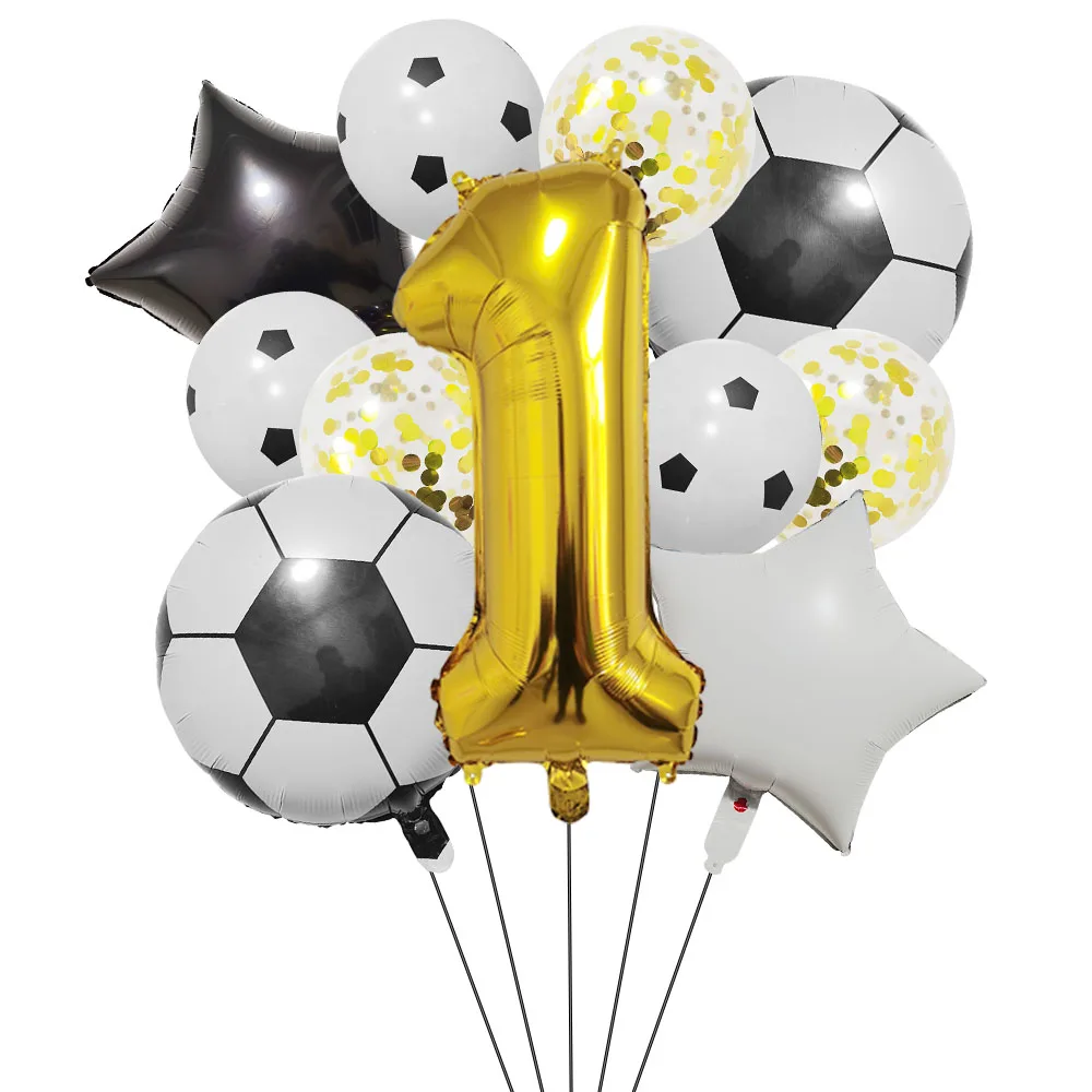 11Pcs Helium Foil Globos Football Birthday Decoration Party 1 18 30 Years Boy Gold Foil Number Ball Soccer Sports Party Supplies