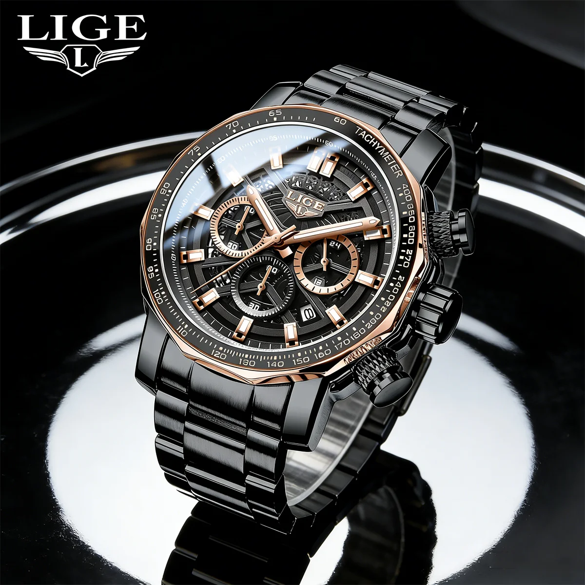

LIGE Men's Watches Fashion Business Luminous Calendar Quartz Wristwatch Waterproof Stainless Steel Chronograph Luxury Man Watch