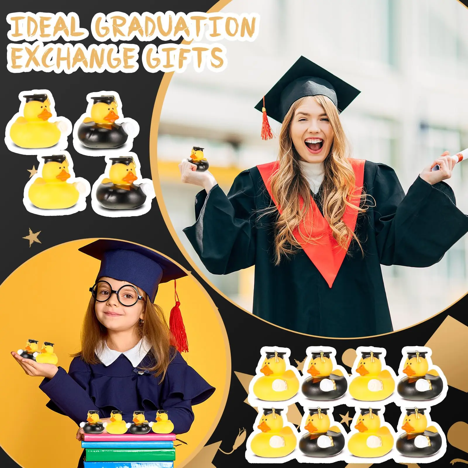 24/48Pcs Graduation Rubber Ducks Graduation Gifts Duck Bulk Graduation Party Favors Decoration Classroom Tassel Cap