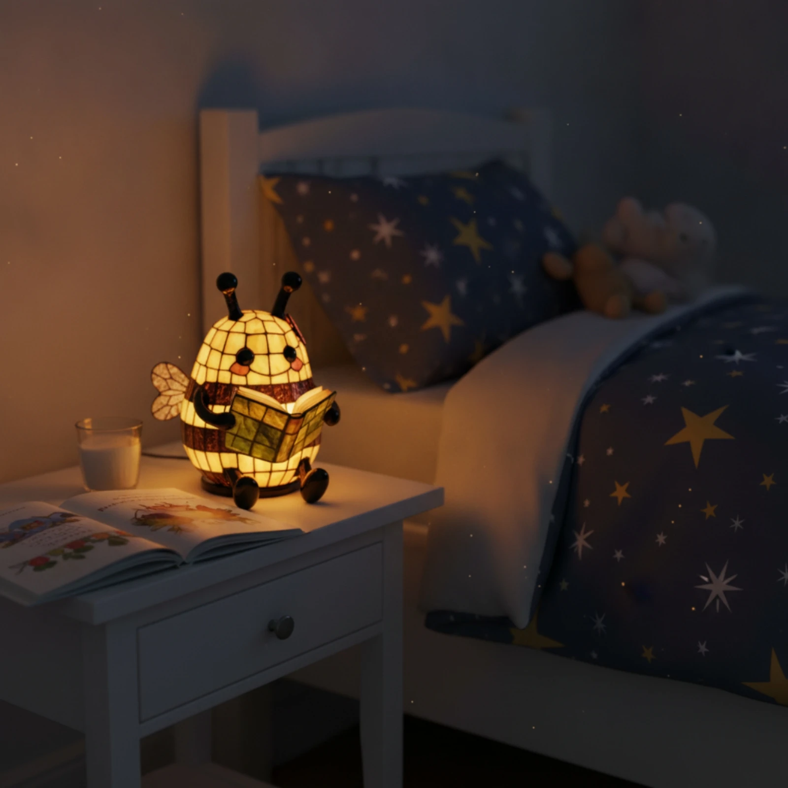 veilleuse-abeille-style-vitrail-avec-livre-lumiere-d'ambiance-mignonne-pour-lecteurs-chambre-coin-d'Etude