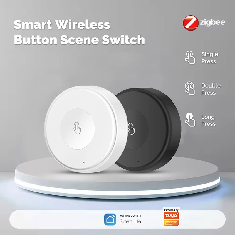 Tuya Smart Home Modern Safe Wireless Zigbee Scene Switch with Rechargeable Battery Type-C Input Click Double Long Press Support