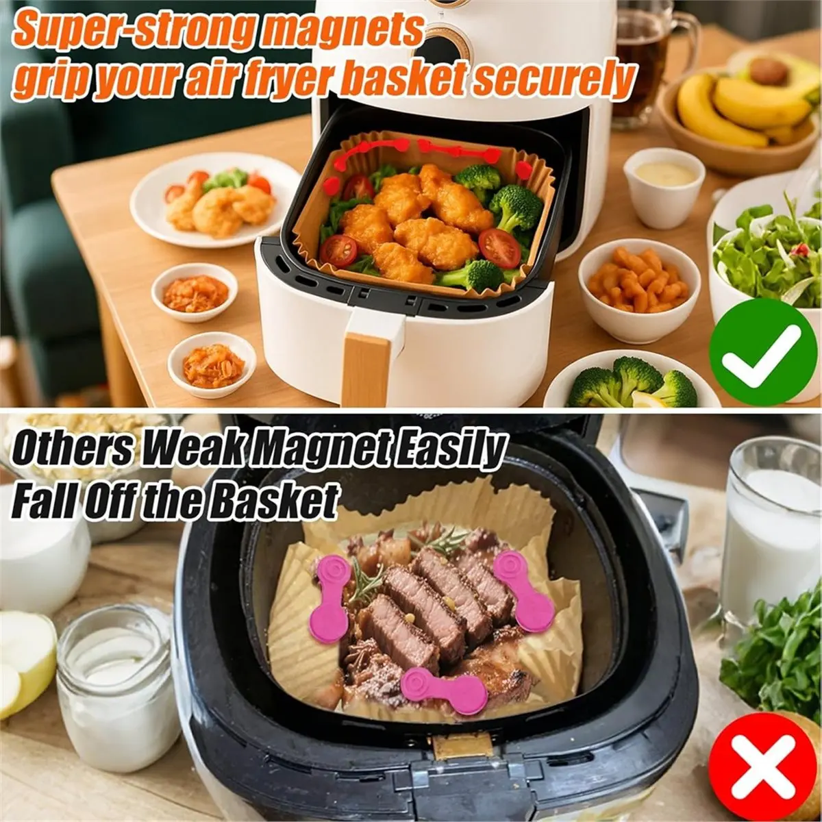 Air Fryer Magnets Silicone Buckle for Parchment Paper Liners, High-TempResistant Air Fryer Accessories, Lock Paper