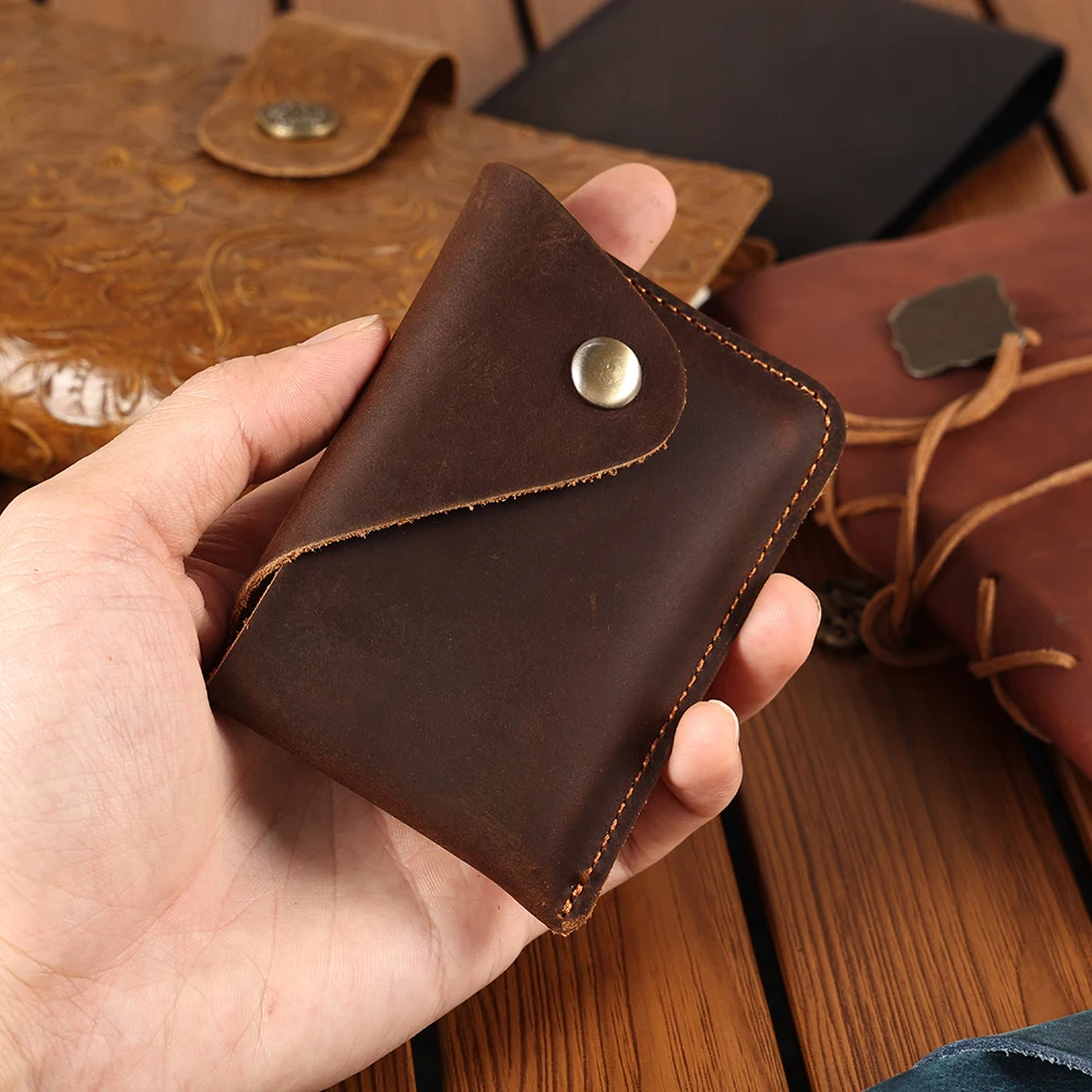 JOYIR Crazy Horse Cowhide Leather Men Women Wallet Money Credit Card Holder Vintage Coin Purse Casual Mini Storage Purses